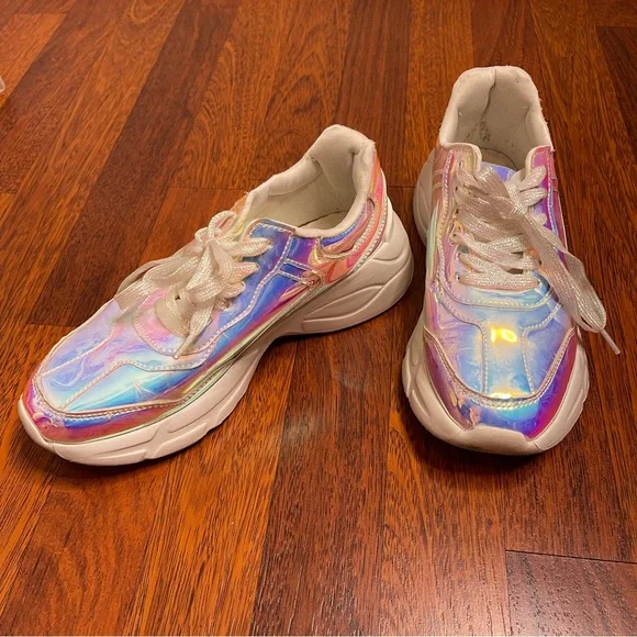 Unicorn Pastel Holographic Lace Up Sneakers Lucky Step Size 7 Platform Kicks EUC - Picture 13 of 13
